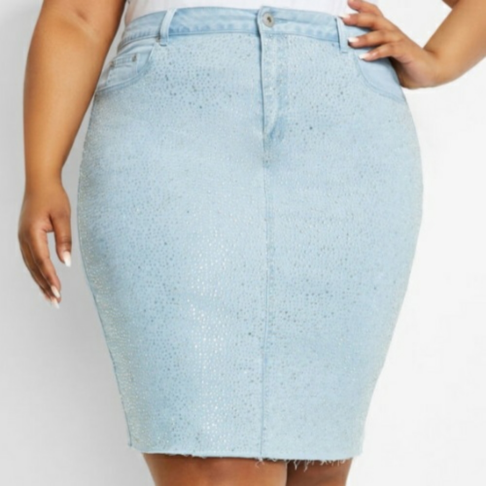 NWT Ashley Stewart Rhinestone Denim Skirt Size 24